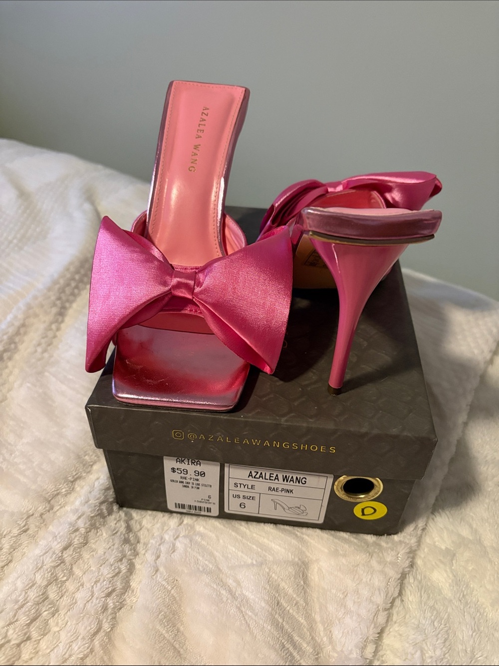 Azalea Wang Pink Satin Bow High-Heel Mules